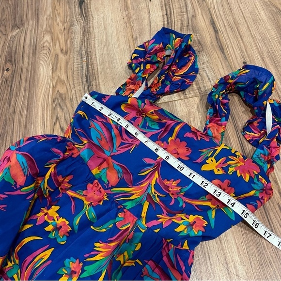 J.Crew Square Neck Midi Dress Blue Tropical Floral Resort - Picture 9 of 11